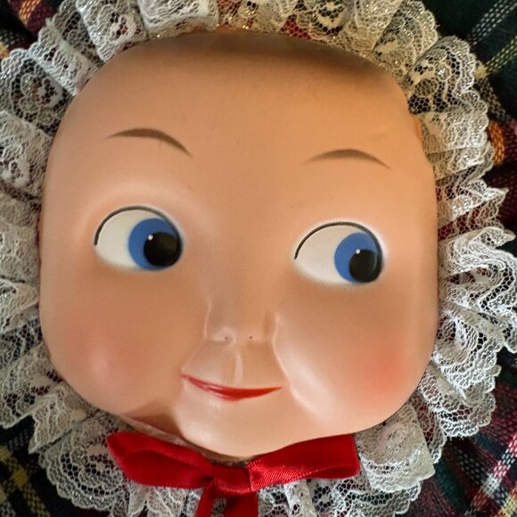vintage doll face hanging decor kitchy christmas creepy dolly baby flat face - Picture 5 of 8